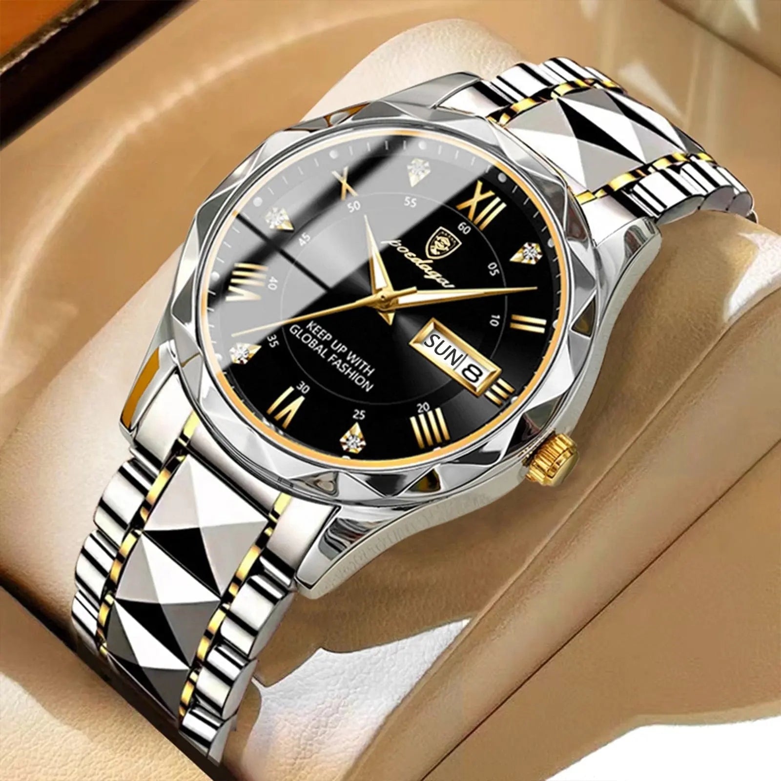 Poedagar men's luxury quartz stainless steel waterproof wristwatch with luminous dial and date display.