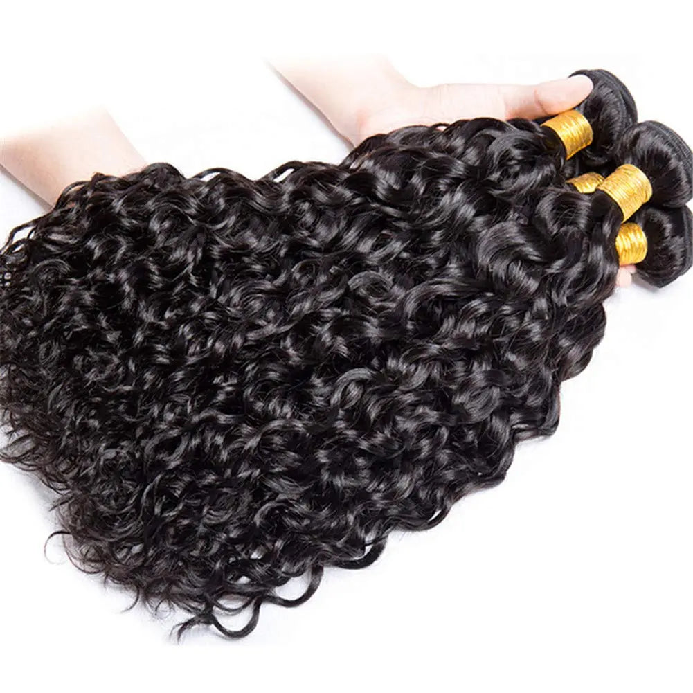 Showlu Store Nation Peruvian 10A Water Wave bundles of unprocessed human hair, curly water wave extensions, no tangle, 12-32 inches
