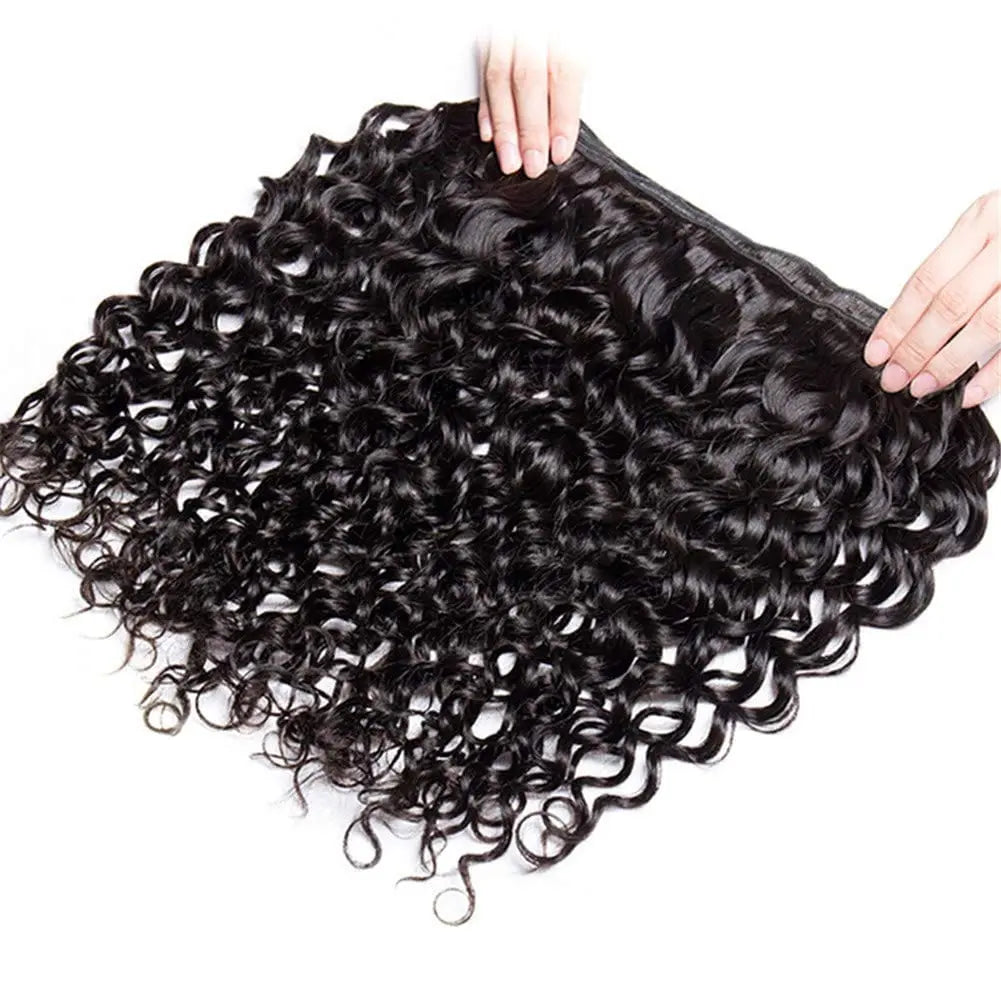 Peruvian 10A Water Wave human hair bundles by Showlu Store Nation, unprocessed curly Remy hair extensions with a natural water wave texture.
