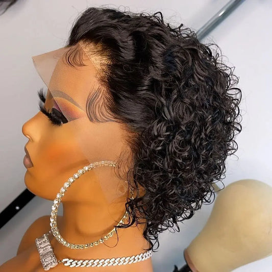 Showlu Fashion Store 0 Pixie Cut Wig / Model Length / Natural Color Pixie Cut Wig 1B 30 Brown Color Lace Wig Spring curl Short Bob Human Hair Wig For Women Natural Color Blonde Burgundy Color Remy