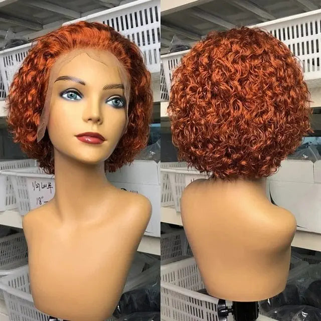 Showlu Fashion Showlu Fashion brown Remy hair pixie cut curly lace wig with short bob style for women