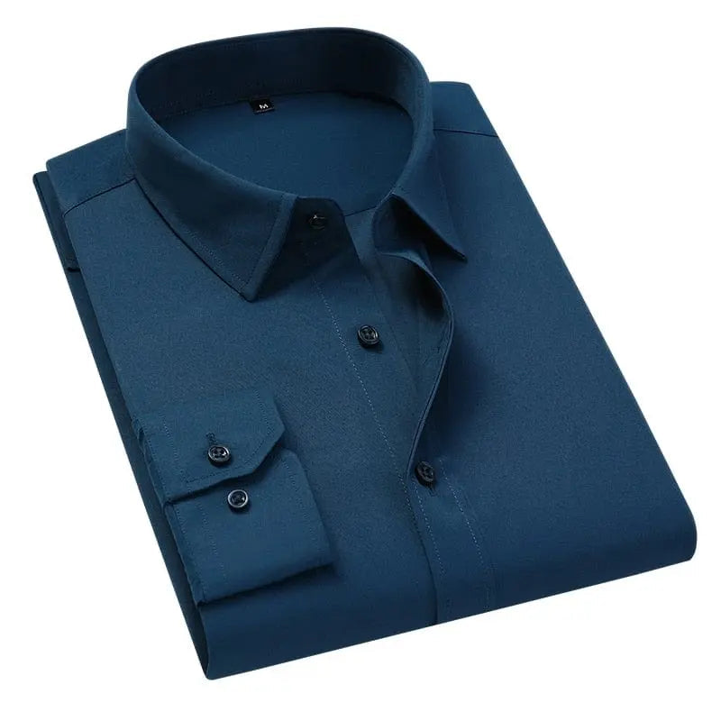 Plus-size white men's slim fit dress shirt with long sleeves, made of cotton, from Brother Wang by Showlu Fashion Store.