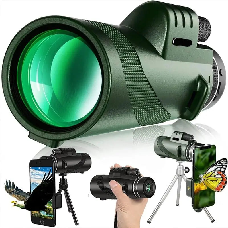 Showlu HD 5000M portable monocular telescope with BAK4 prism for long-distance hunting, outdoor camping, and sports viewing.