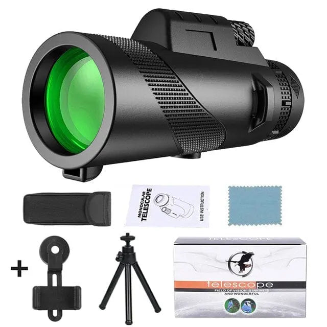 Showlu HD 5000M portable monocular telescope with BAK4 prism for long-distance hunting, outdoor, camping, and travel viewing.