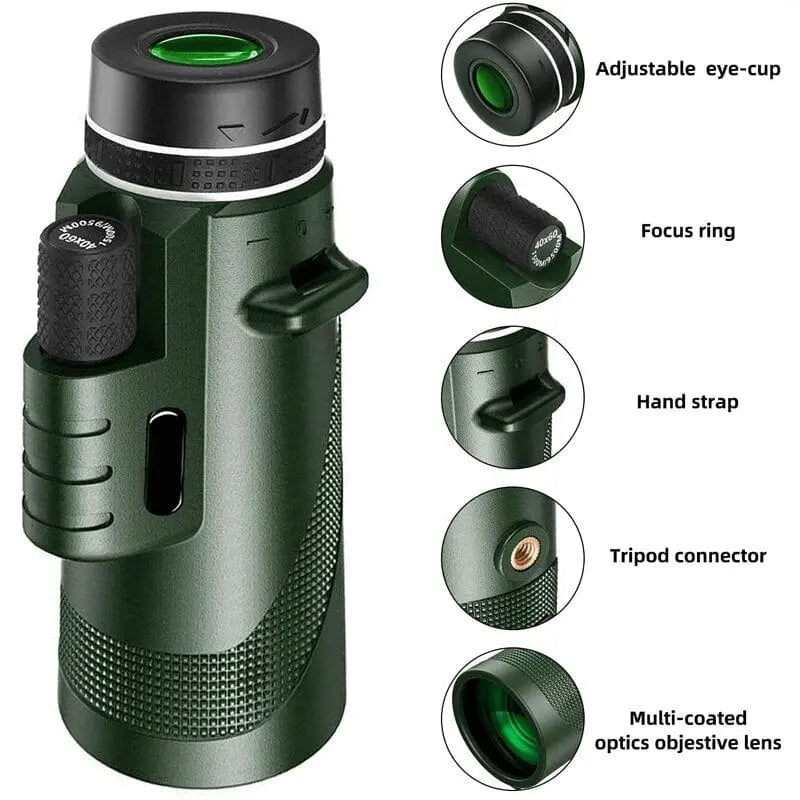 Showlu HD 5000M portable monocular telescope with BAK4 prism, ideal for hunting, outdoor camping, and long-distance viewing.