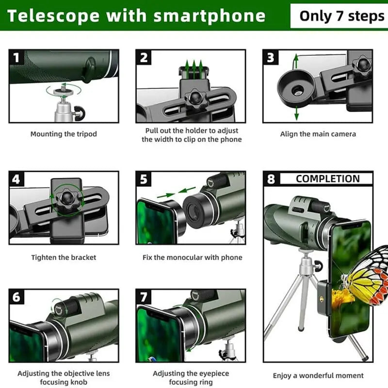 Showlu HD 5000M portable monocular telescope with BAK4 prism, ideal for hunting, outdoor sports, camping, and travel.