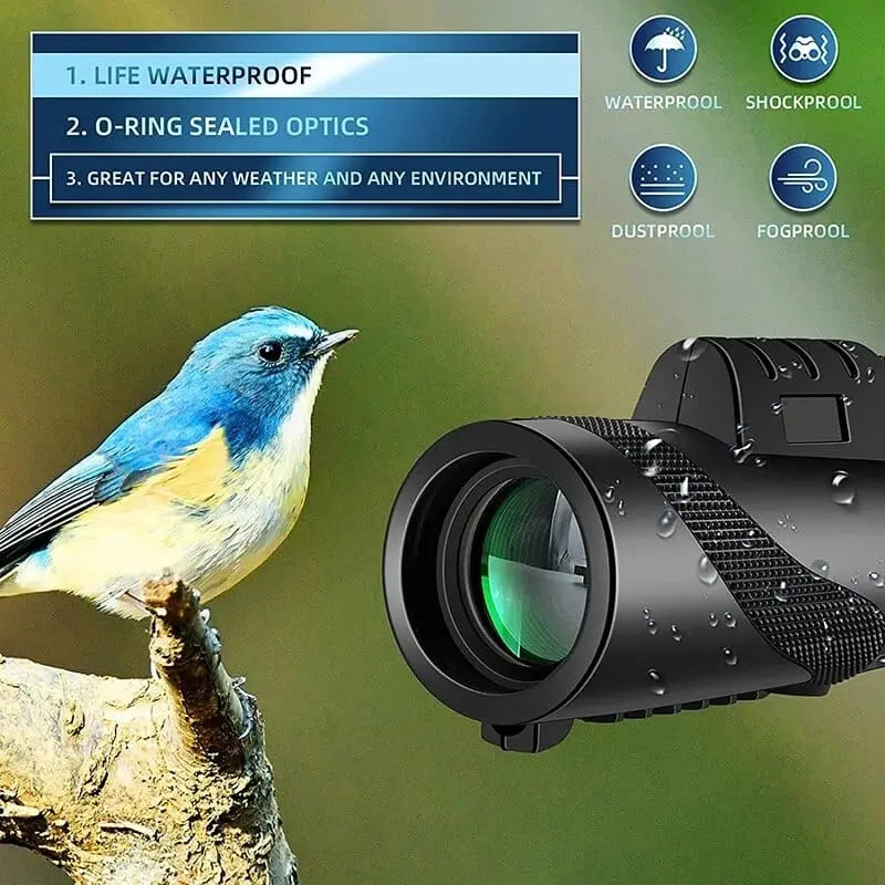 Showlu HD 5000M portable monocular telescope with BAK4 prism, ideal for hunting, outdoor camping, and long-distance viewing.