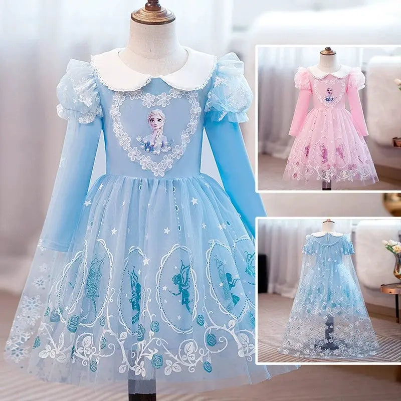 Girls Elsa princess dress made of pure cotton, sleeveless summer vest skirt featuring a fairy tale princess design by Showlu Fashion.