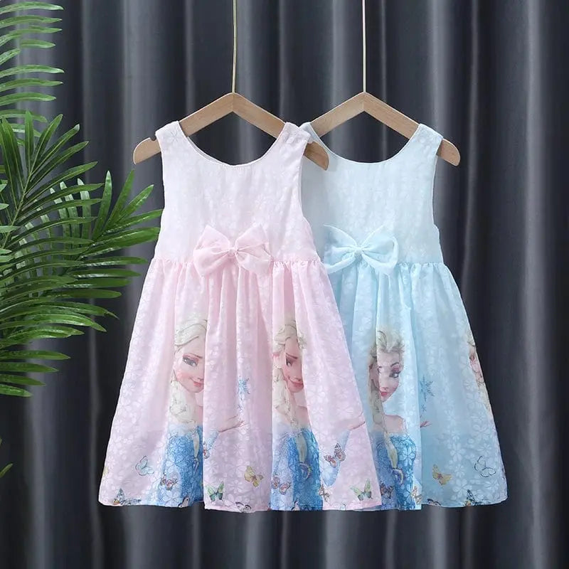 Girls Elsa princess dress with sleeveless pure cotton vest skirt, perfect for summer, from Showlu Fashion Store.