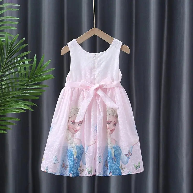 Girls Elsa princess dress with a sleeveless, pure cotton summer vest skirt, featuring a magical Disney-inspired design.