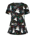 QH Christmas nursing scrubs top by Showlu Fashion, unisex printed stretch uniform suit with festive holiday pattern in polyester spandex.