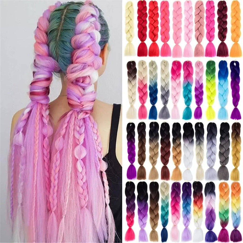 24-inch ombre pre-stretched Kanekalon jumbo braiding extensions by QP Hair, showcasing synthetic hair in layered ombre colors.