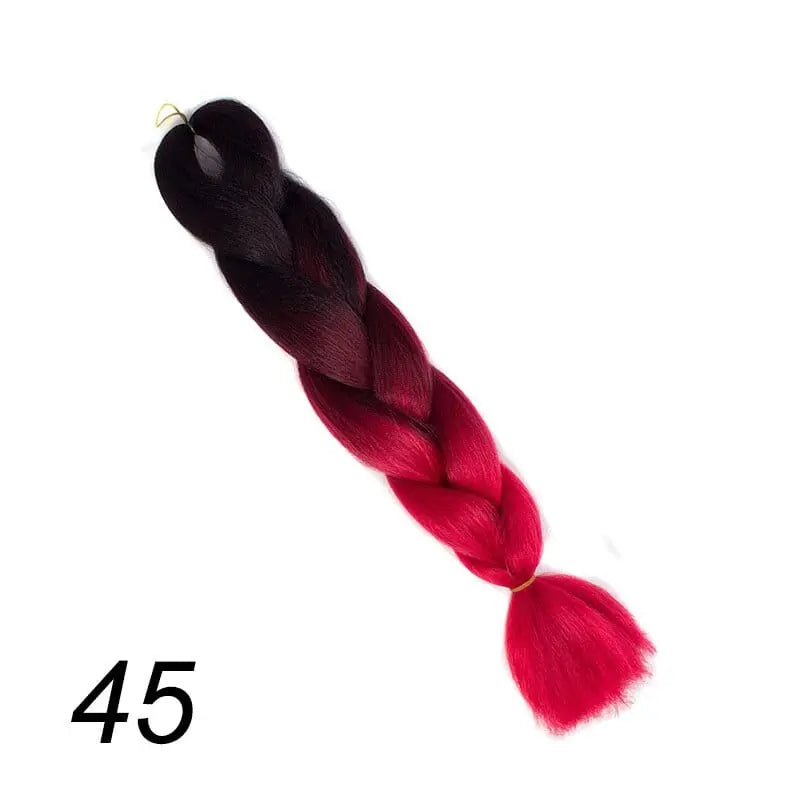 24-inch ombre pre-stretched Kanekalon jumbo braiding extensions, synthetic hair, shown in natural black and blonde gradient.