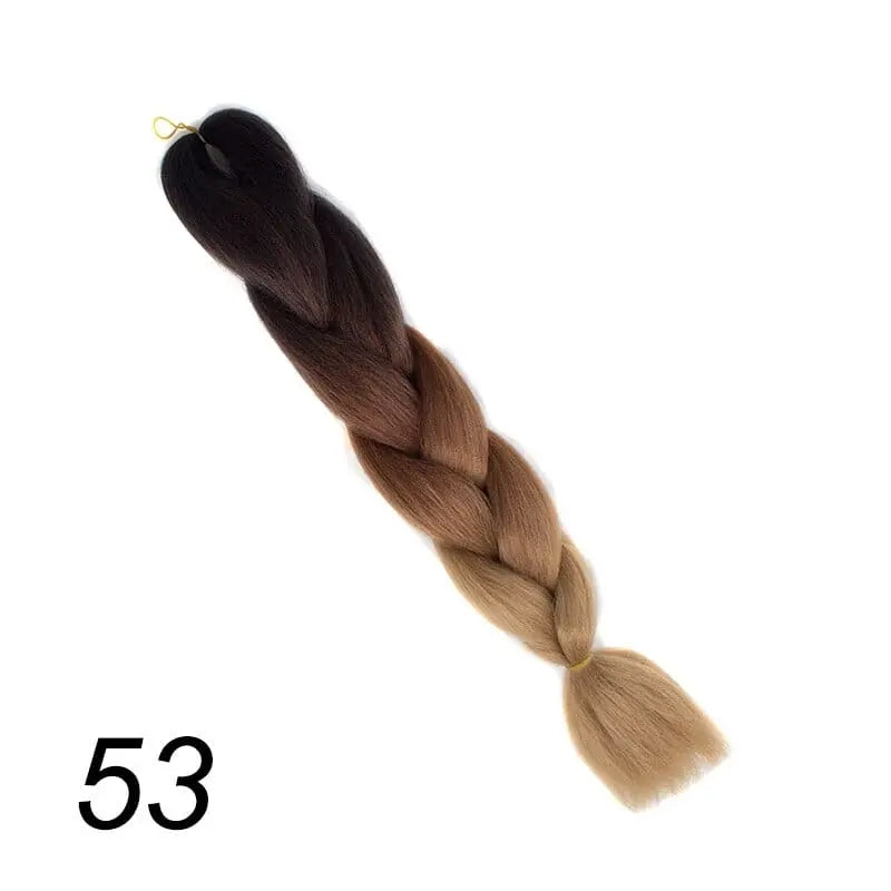 24-inch ombre synthetic braiding extensions by QP Hair, pre-stretched Kanekalon jumbo braids in vibrant ombre color.