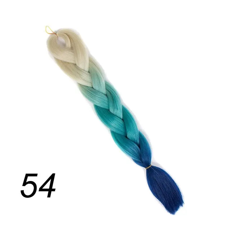 24-inch ombre pre-stretched Kanekalon jumbo braiding extensions in synthetic hair, shown in a natural braided hairstyle.