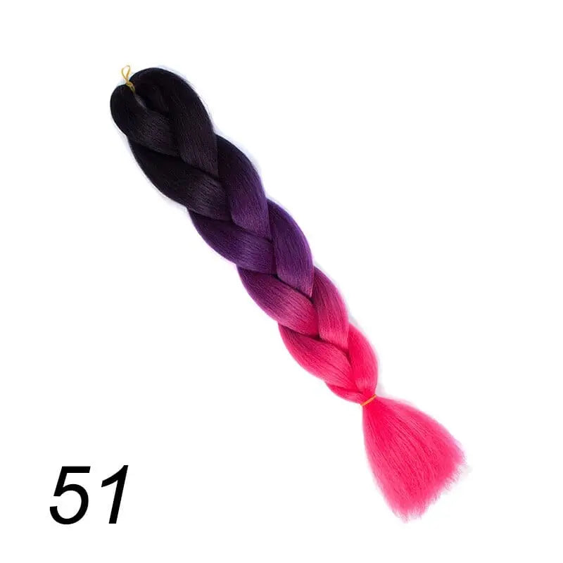 24-inch ombre Kanekalon jumbo braiding extensions by QP Hair, pre-stretched synthetic hair, shown in natural braid style.