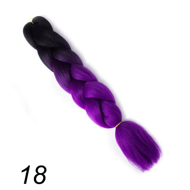 24-inch ombre pre-stretched Kanekalon jumbo braiding extensions by QP Hair, shown in natural black to brown gradient.