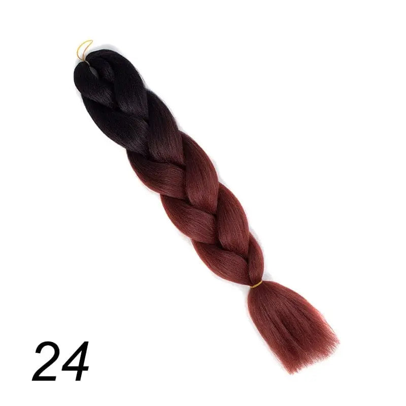 24-inch ombre pre-stretched Kanekalon jumbo braiding extensions by QP Hair, featuring gradient color and thick synthetic braids.