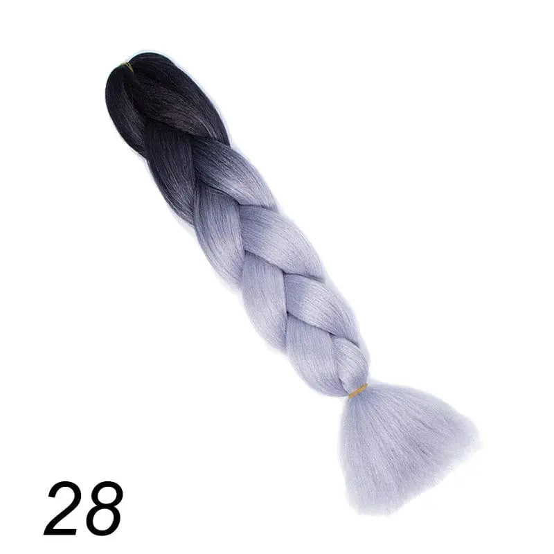 24-inch ombre pre-stretched Kanekalon jumbo braiding extensions, synthetic hair for braiding, shown in natural black to blonde gradient