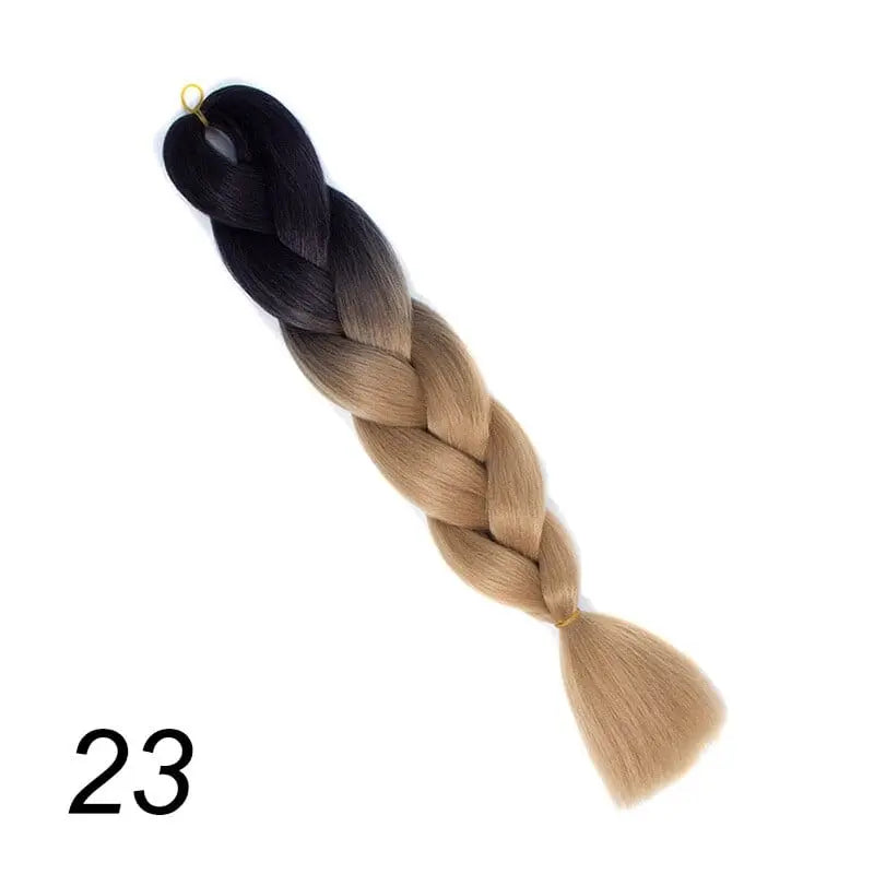 24-inch ombre pre-stretched Kanekalon jumbo braiding extensions by QP Hair, displayed in a natural hair braid style.