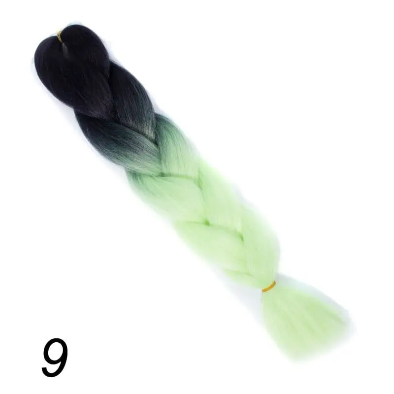 24-inch ombre pre-stretched Kanekalon jumbo braiding extensions with synthetic hair in natural and vibrant colors.
