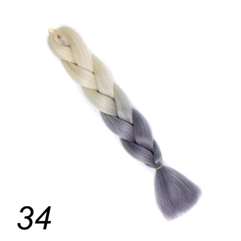 24-inch ombre pre-stretched Kanekalon jumbo braiding extensions in synthetic hair, shown in a natural braided style.