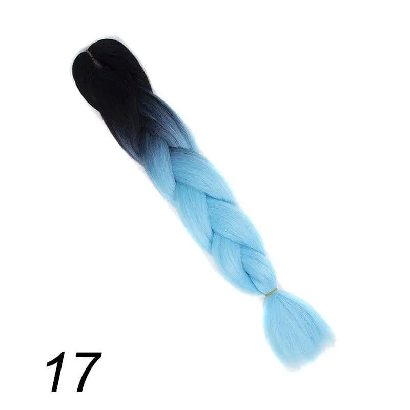 24-inch ombre pre-stretched Kanekalon jumbo braiding extensions in synthetic hair, shown in a bundle with natural and colorful shades
