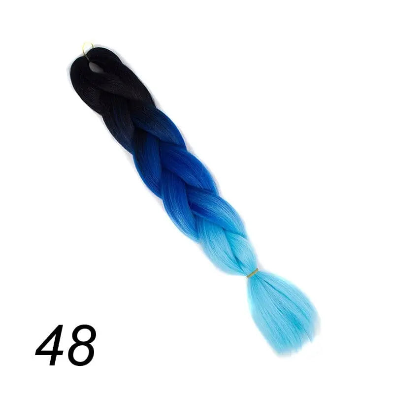 24-inch ombre pre-stretched Kanekalon jumbo braiding extensions by QP Hair, showing vibrant ombre color and thick synthetic braids.