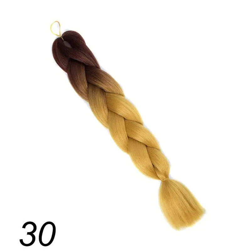 24-inch ombre pre-stretched Kanekalon jumbo braiding extensions by QP Hair, shown in a bundle with vibrant ombre color.