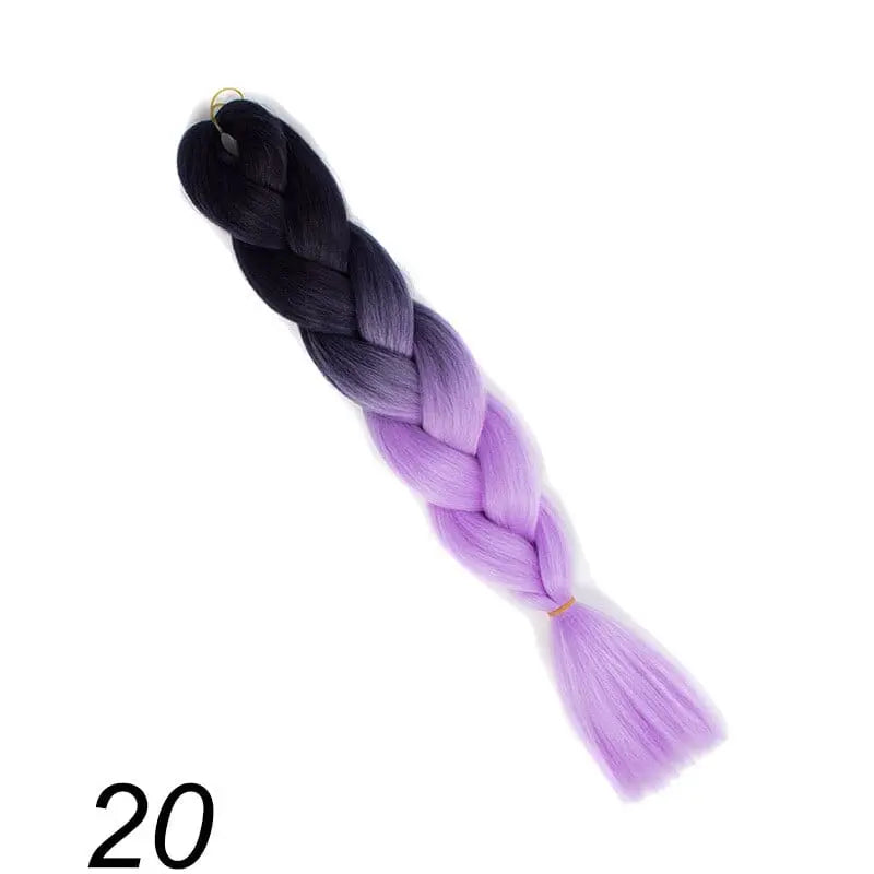 24-inch ombre pre-stretched Kanekalon jumbo braiding extensions by QP Hair, synthetic hair in vibrant ombre colors.
