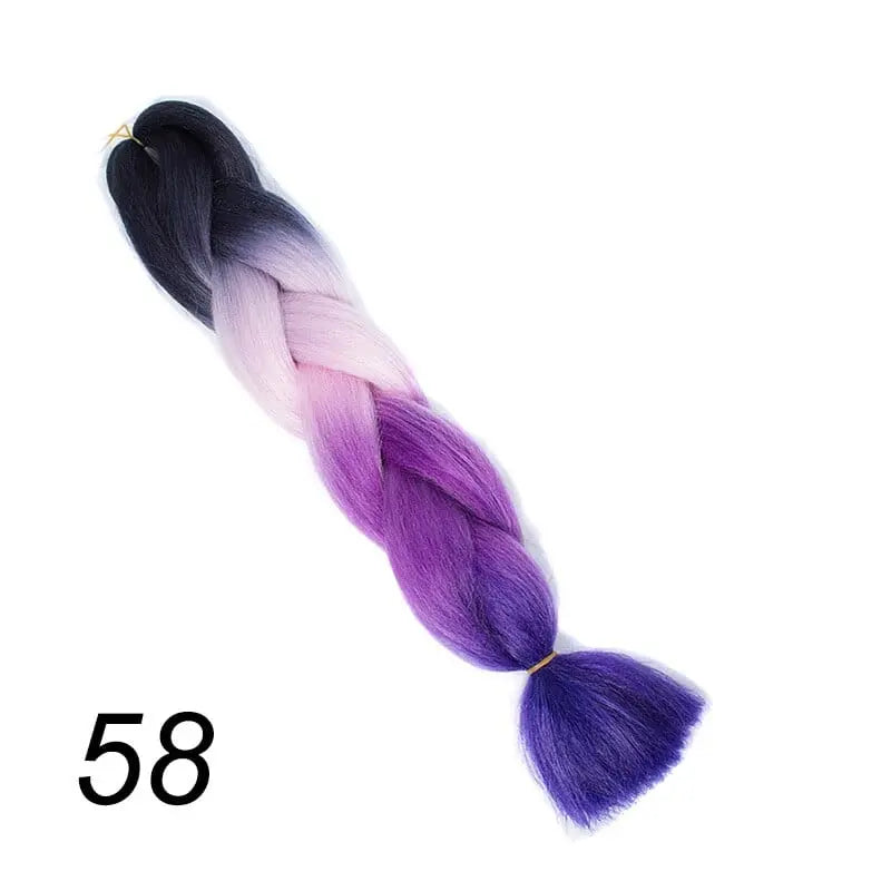 24-inch ombre Kanekalon jumbo braiding extensions in natural colors, pre-stretched synthetic hair for braiding styles.