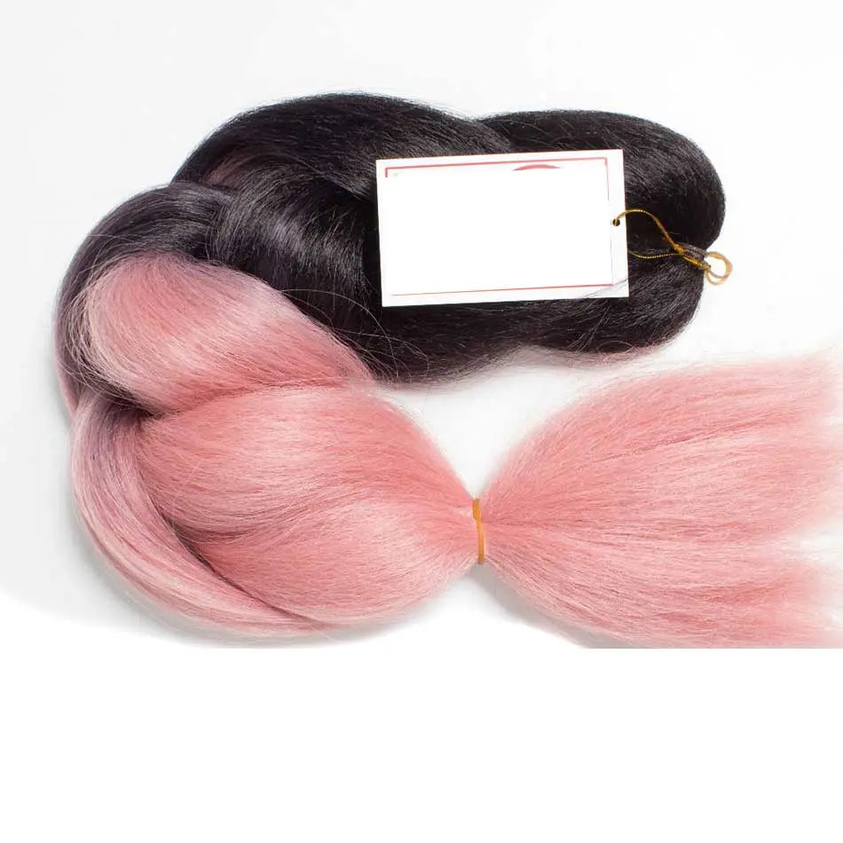 24-inch ombre pre-stretched Kanekalon jumbo braiding extensions by QP Hair, showcasing vibrant color and textured synthetic braids.