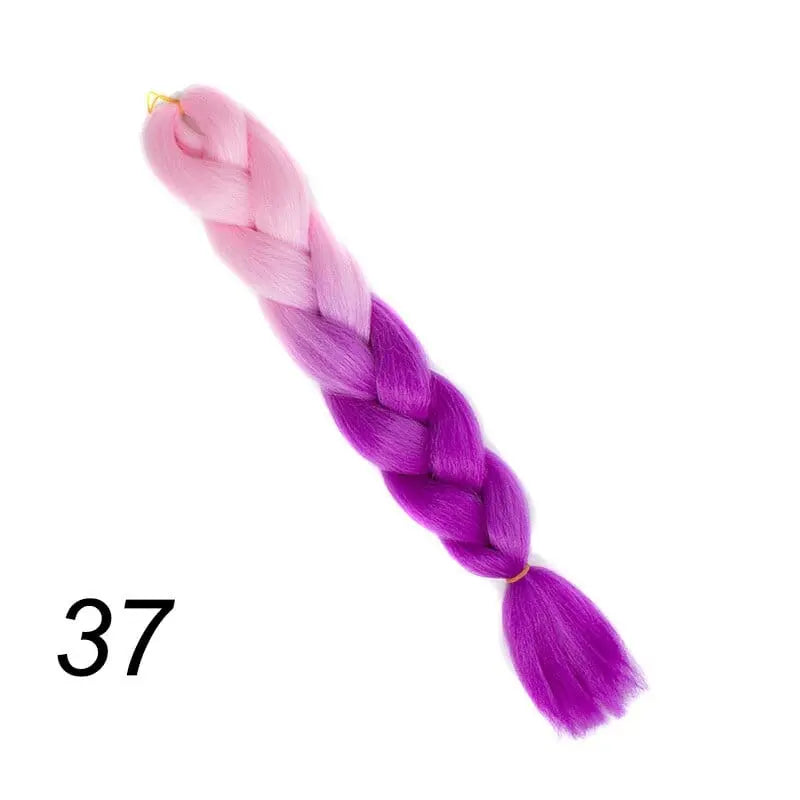24-inch ombre pre-stretched Kanekalon jumbo braiding extensions by QP Hair, showing vibrant ombre color and thick braid texture.