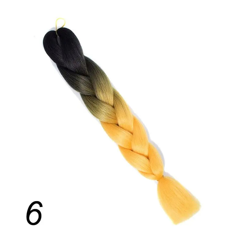 24-inch ombre pre-stretched Kanekalon jumbo braiding extensions by QP Hair, shown in natural ombre color and textured for braiding.