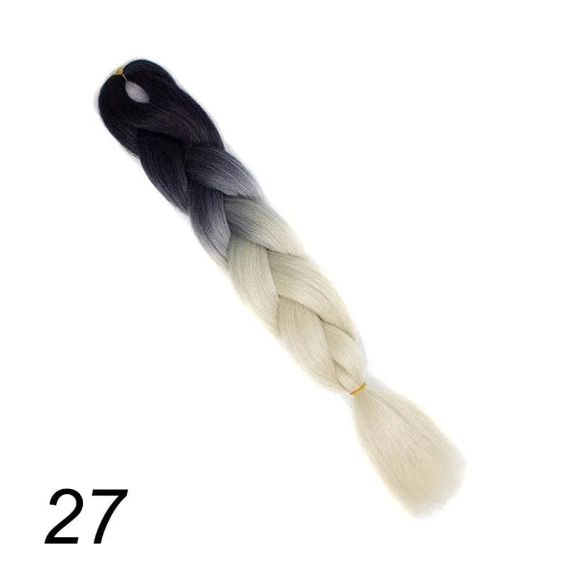 24-inch ombre pre-stretched Kanekalon jumbo braiding extensions by QP Hair, shown in natural ombre color and textured for braiding.