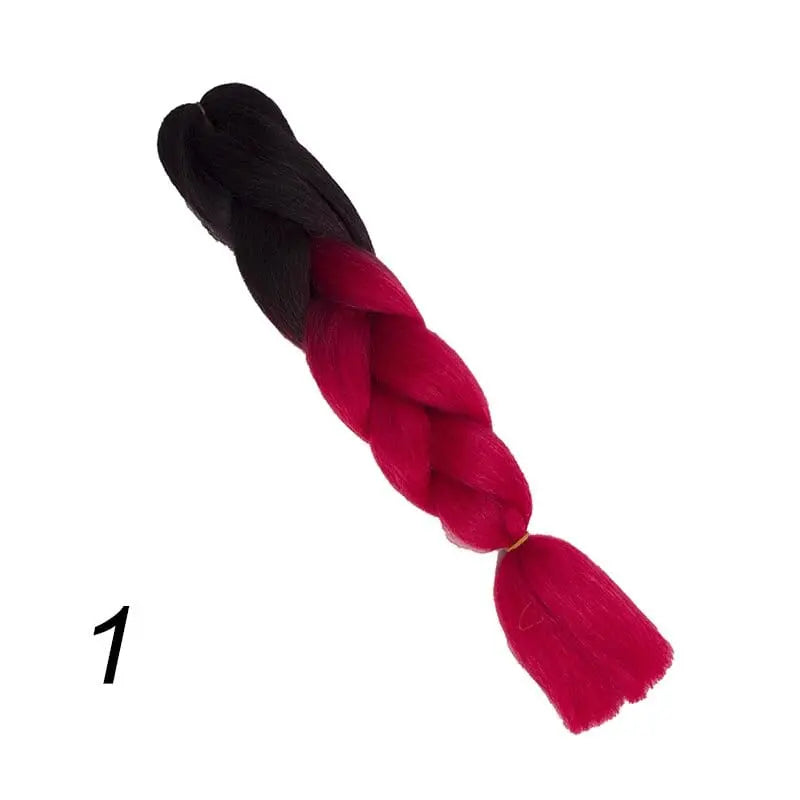 24-inch ombre pre-stretched Kanekalon jumbo braiding extensions by QP Hair, showing vibrant ombre color and textured synthetic hair strands.
