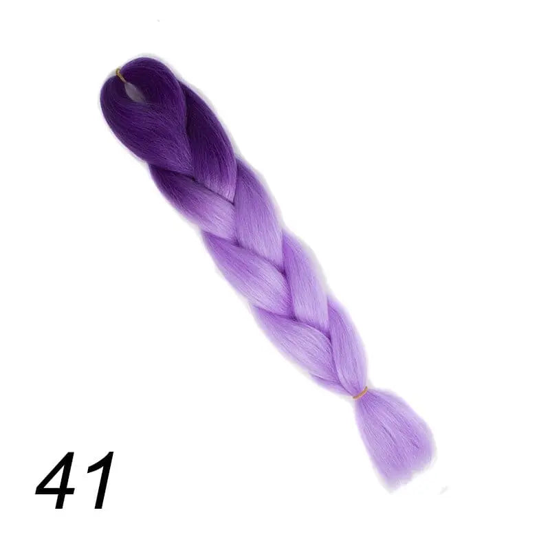 24-inch ombre Kanekalon jumbo braiding extensions, pre-stretched synthetic hair, shown in natural black to light ombre color.