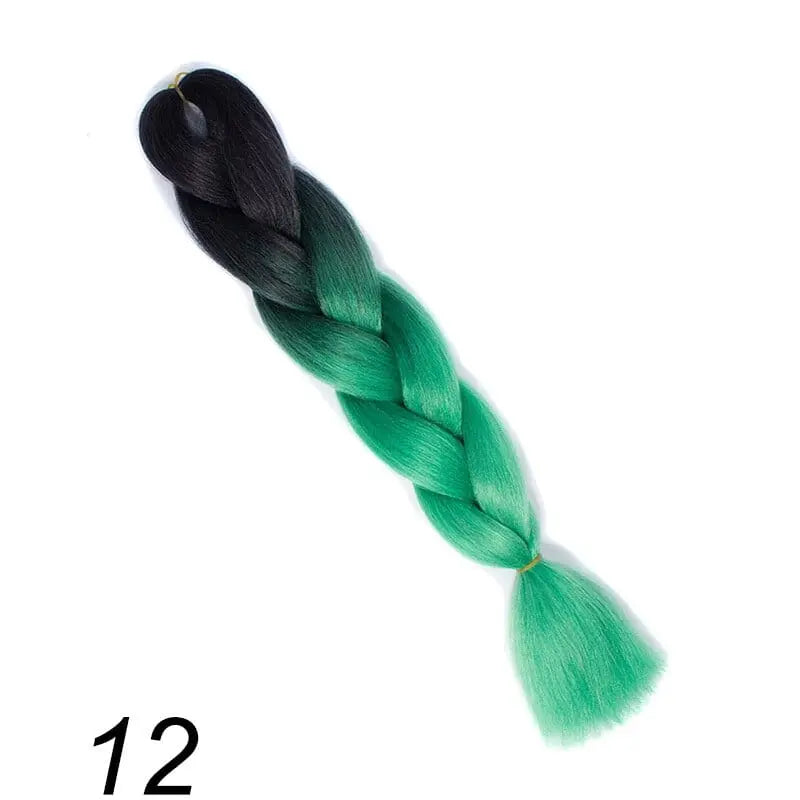 24-inch ombre pre-stretched Kanekalon jumbo braiding extensions by QP Hair, shown in natural ombre color and texture.