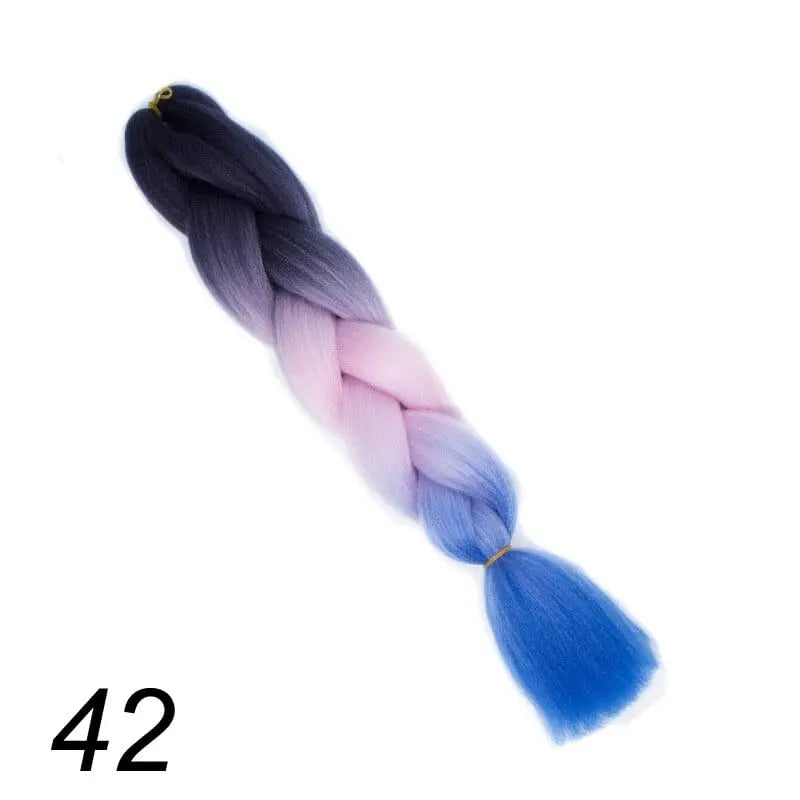 24-inch ombre pre-stretched Kanekalon jumbo braiding extensions by QP Hair, showing vibrant ombre color and thick braid texture.