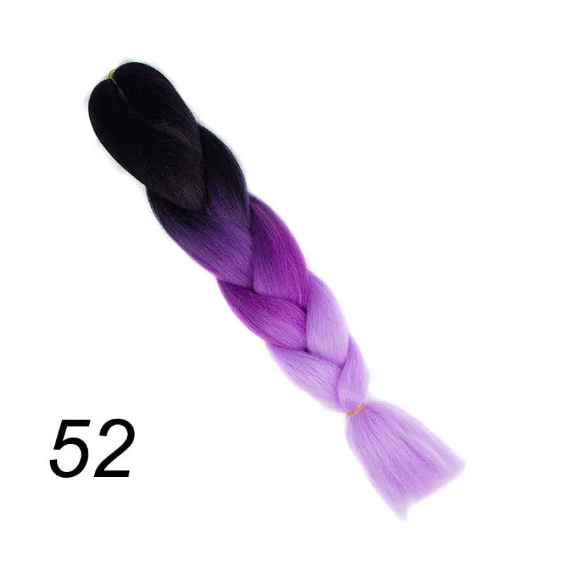 24-inch ombre pre-stretched Kanekalon jumbo braiding extensions from QP Hair, showing colorful synthetic hair bundles.