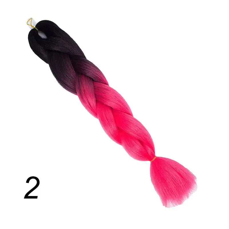 24-inch ombre pre-stretched Kanekalon jumbo braiding extensions by QP Hair, featuring vibrant color and textured synthetic hair.