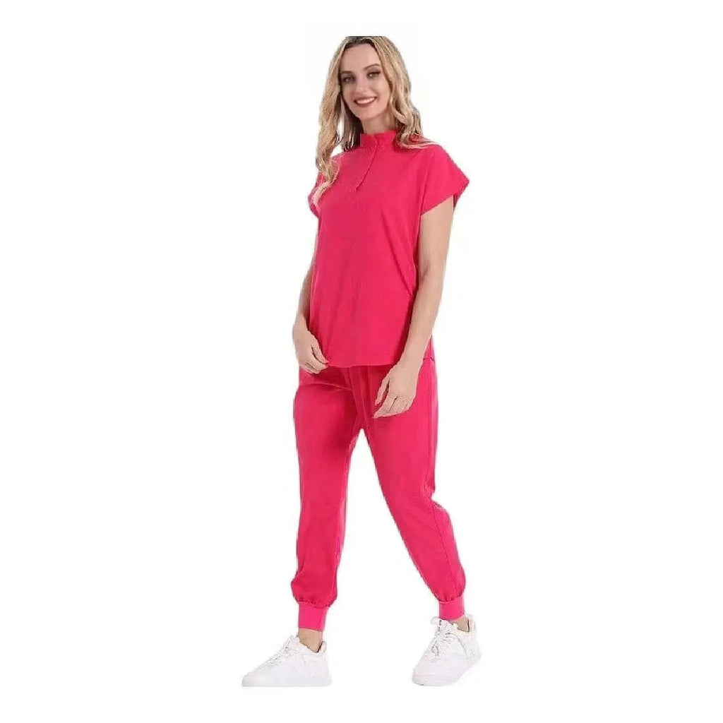 Showlu Medical Scrubs jogger nurse uniform set with quick-drying, stretchy, anti-wrinkle spandex material, designed for healthcare professionals.