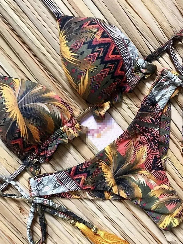 RUOTONGSEPT women's sports bikini set with push-up padded top and matching bottom, designed for active swimwear and beachwear.