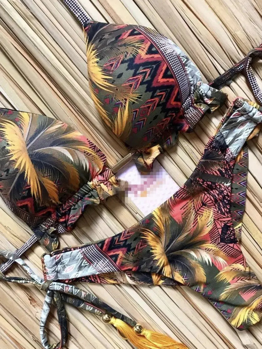 RUOTONGSEPT women's sports bikini set with push-up padded swimsuit, featuring a stylish and supportive design for active beachwear.