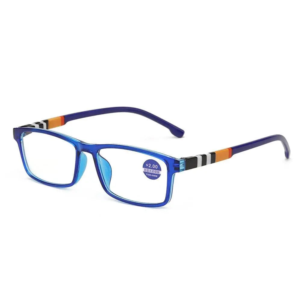 Unisex KLASSNUM sports anti-blue light reading glasses with black and red TR90 frame, suitable for men and women.