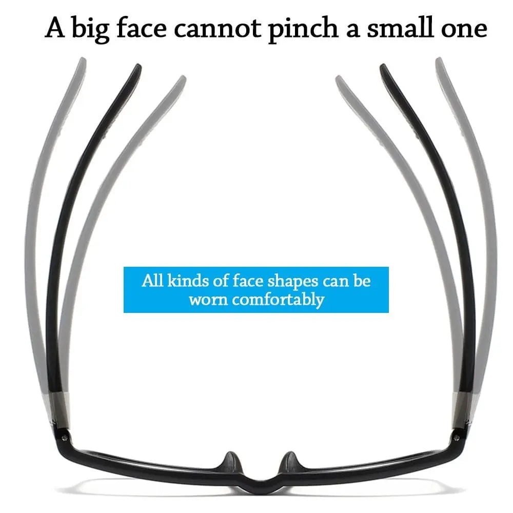 Unisex KLASSNUM sports anti-blue light reading glasses with black and red TR90 frame, suitable for men and women.