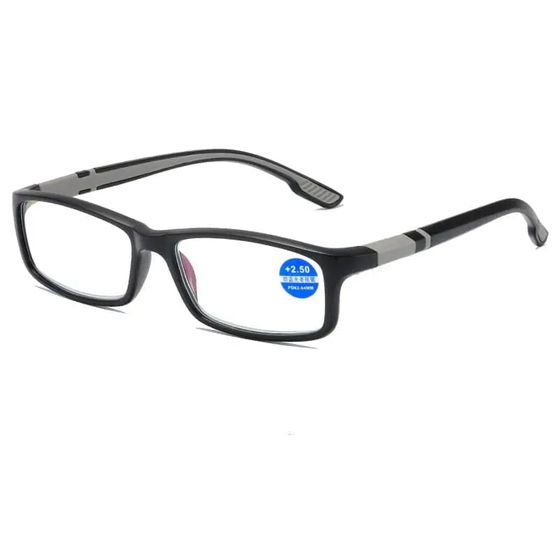 Unisex KLASSNUM sports anti-blue light reading glasses with black and red TR90 frame, suitable for men and women.