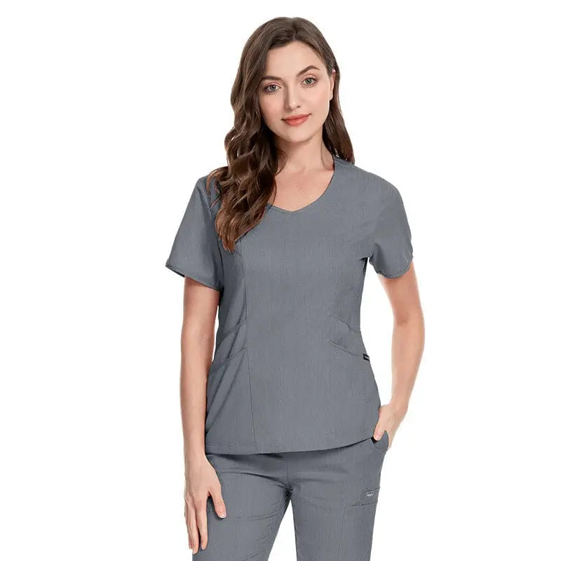 Showlu Long Sleeve Zip Up Scrubs Set for doctors and nurses, featuring winter medical uniform with pockets and comfortable fit.