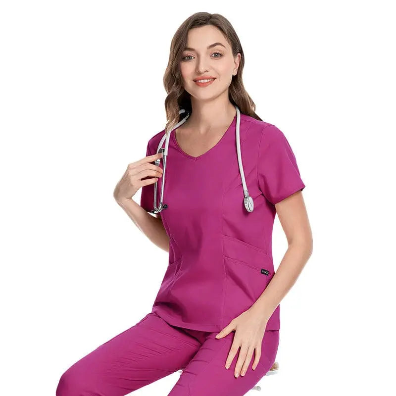 Showlu long sleeve zip-up scrub set with pockets, winter medical uniform for doctors and nurses, ready to ship.