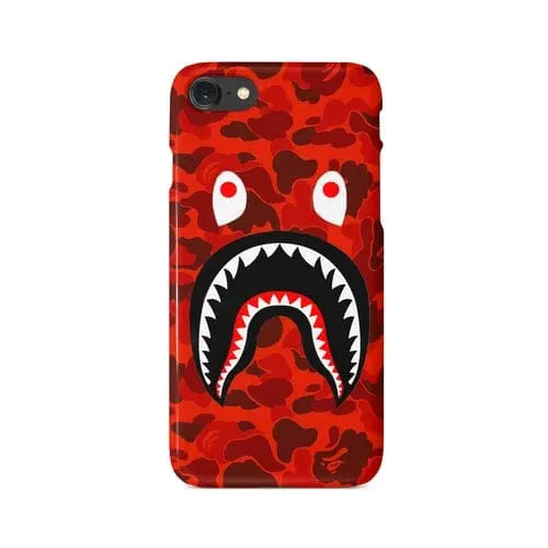 White Libra white TPU silicone iPhone case with red camo shark mouth design, durable protective tech accessory.